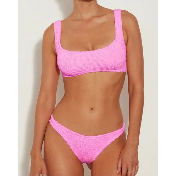 Hunza G Xandra Bikini Square Neck Two Piece Set Bubblegum Pink - Picture 1 of 5